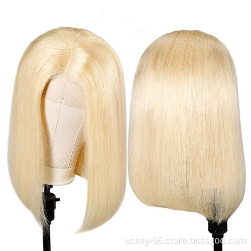 Cheap honey blonde human hair lace front bob wig,613 transparent hd lace frontal wig,pre-plucked virgin human hair 613 bob wig